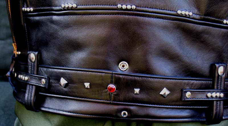 Buco CustomJ24 Black Horsehide Leather Motorcycle Jacket Studs Swarovski rhinestones