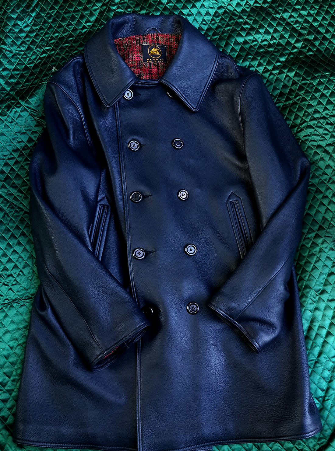 Navy Blue Deerskin Leather Pea Coat USA